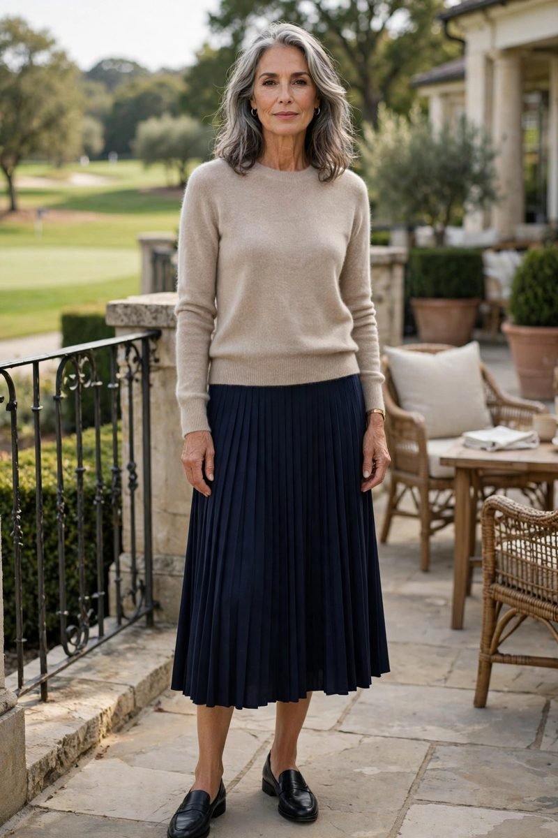 Pleated Midi Skirt and Cashmere Sweater