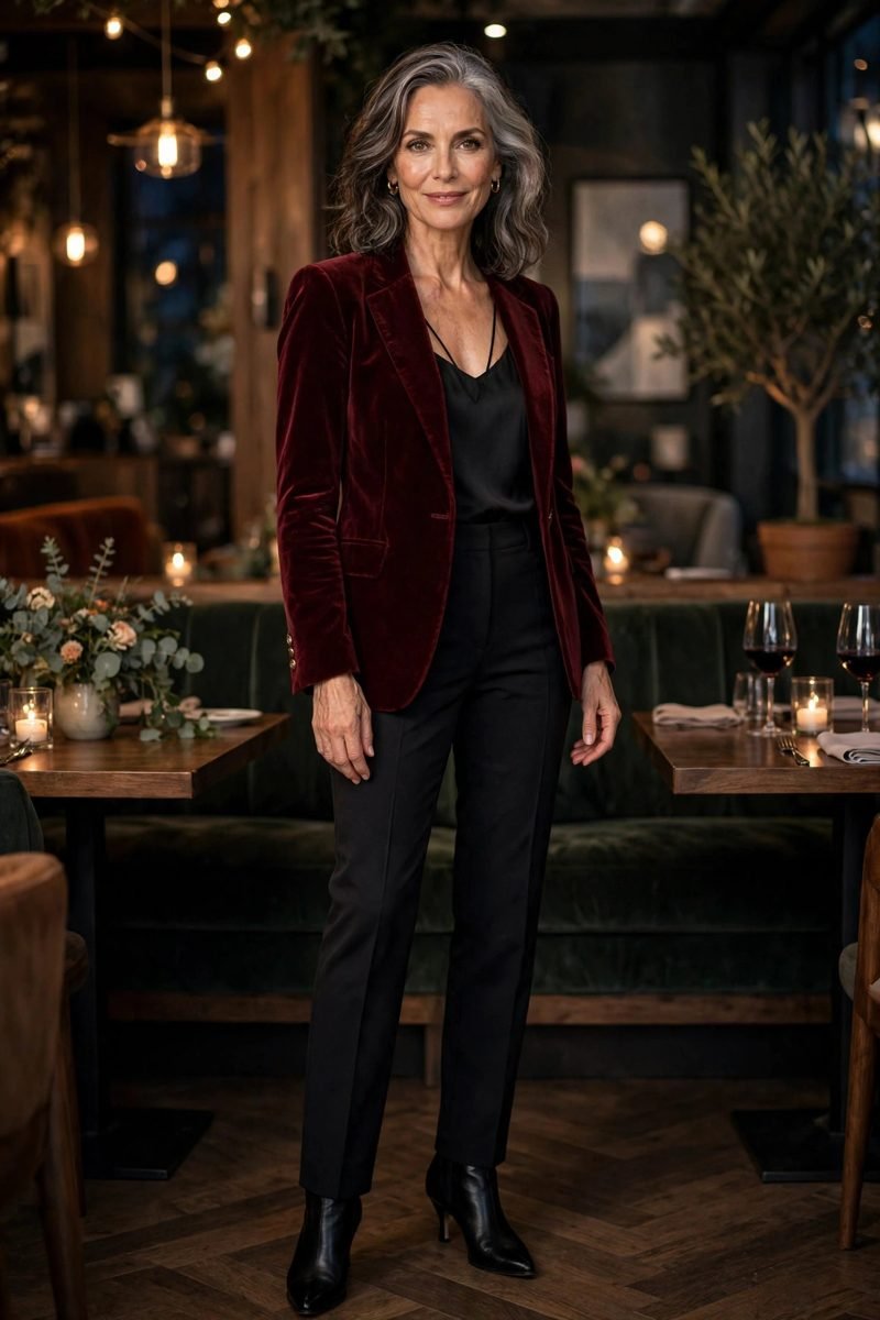 Burgundy Velvet Blazer Date Night