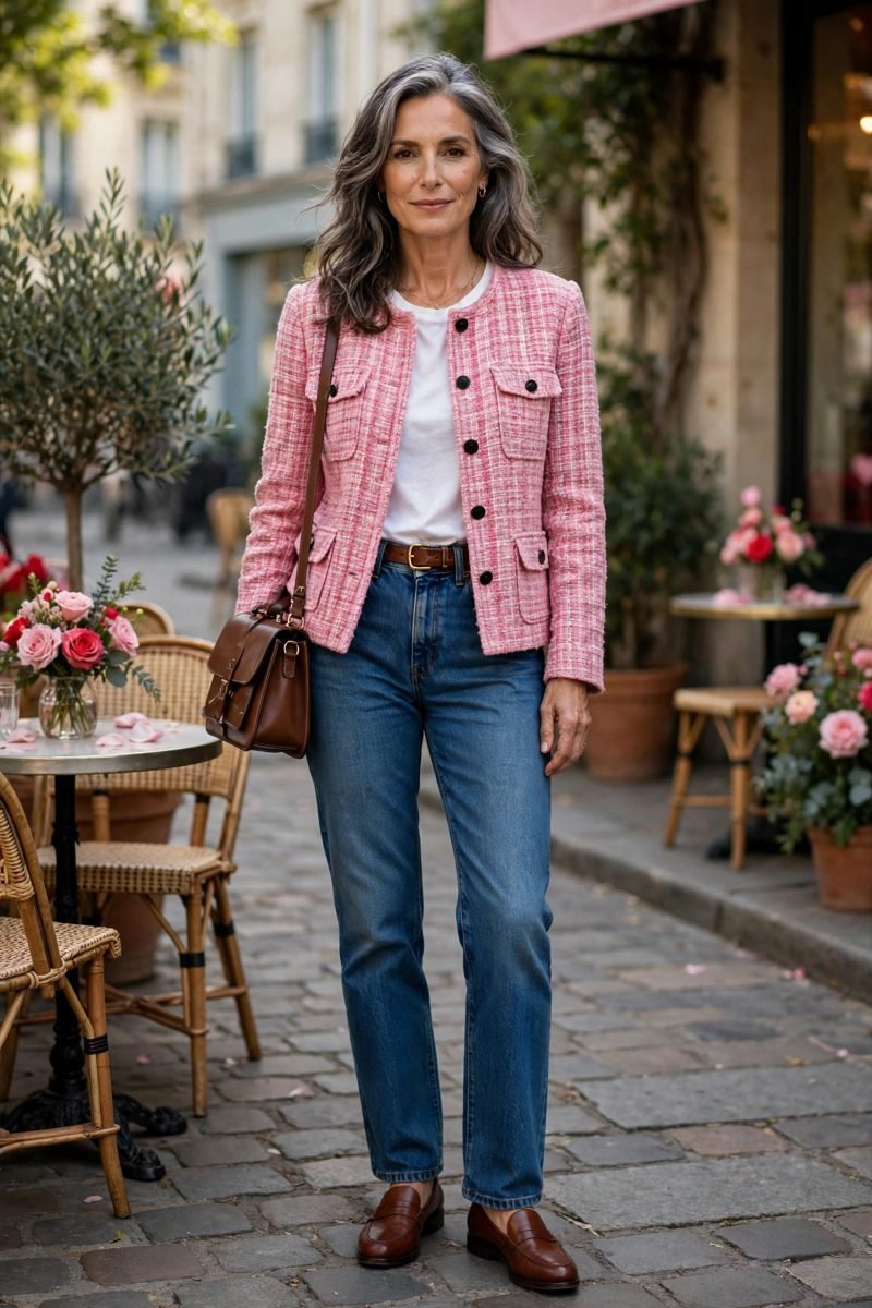 Pink Tweed Jacket and Jeans