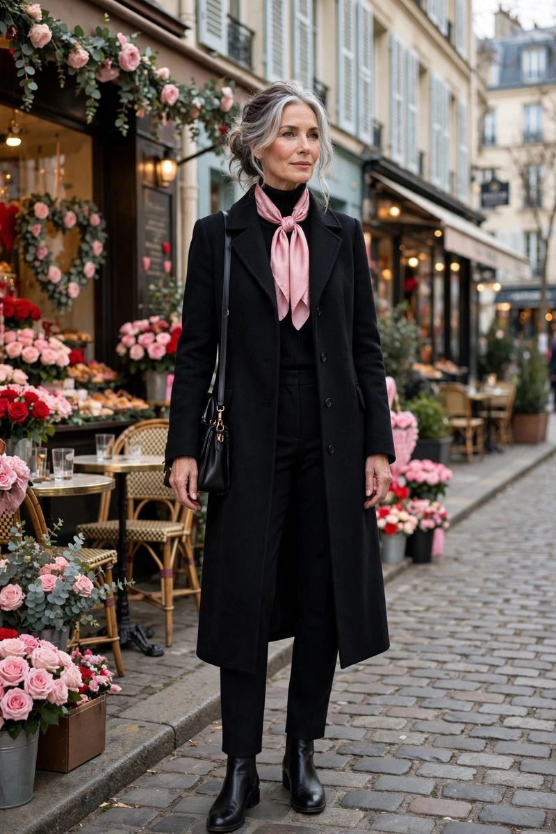 Pink Silk Scarf at the Neck