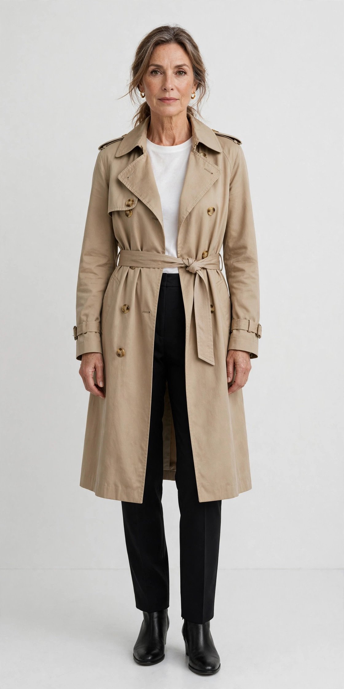 Classic beige trench coat outfit