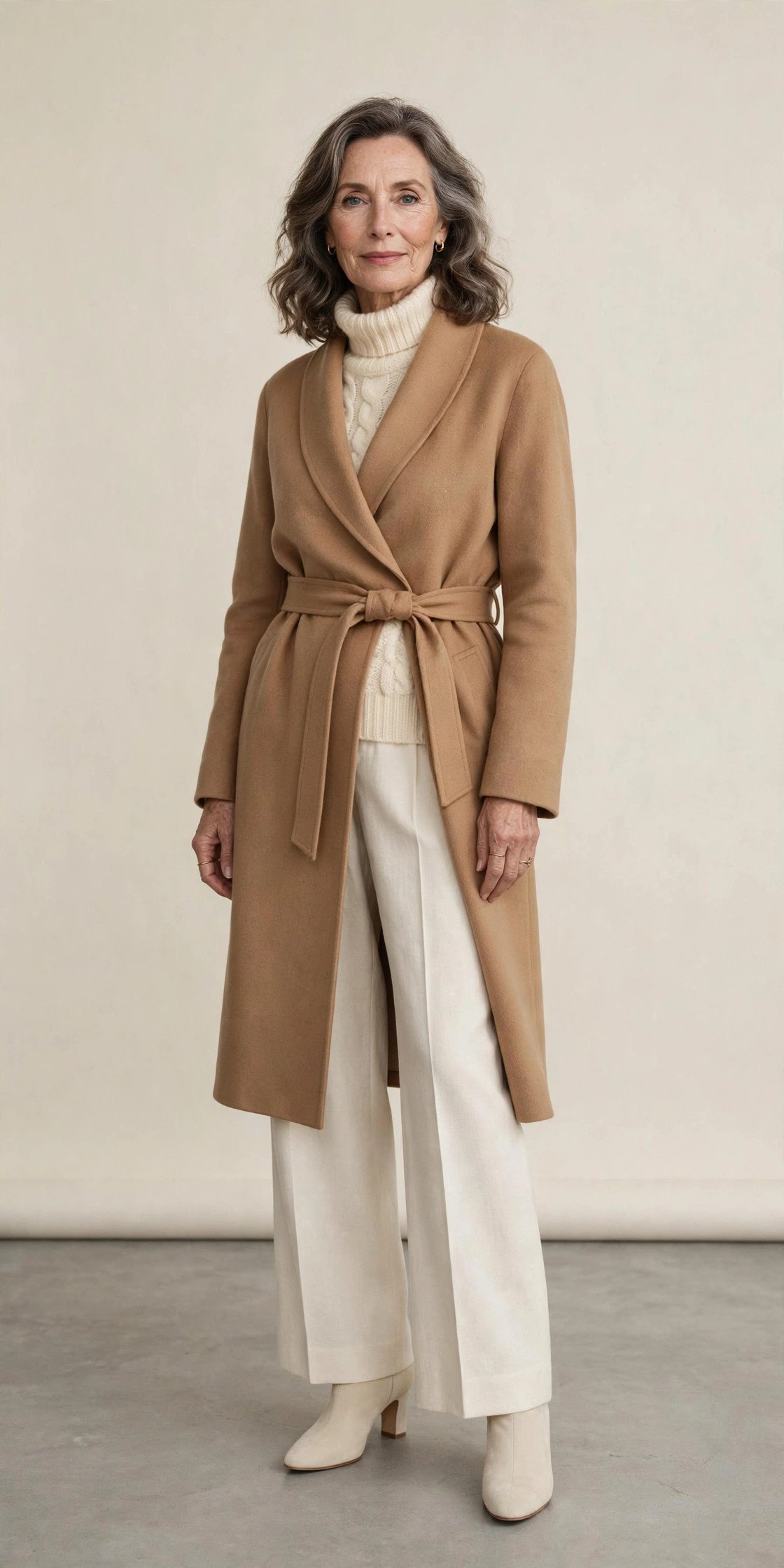 Beige wide leg trousers outfit