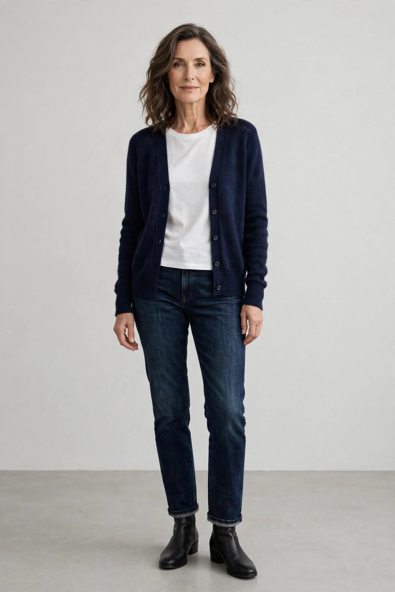 Relaxed jeans with soft white tee