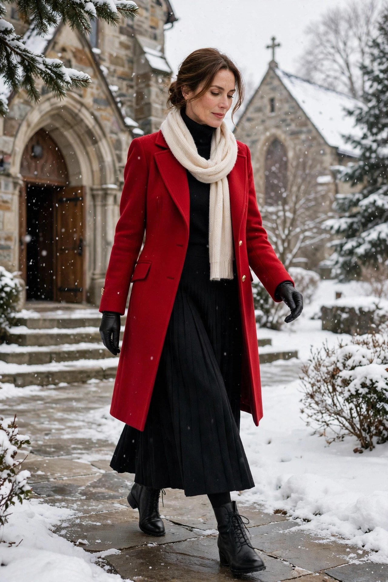 Mature woman in perfect church coat