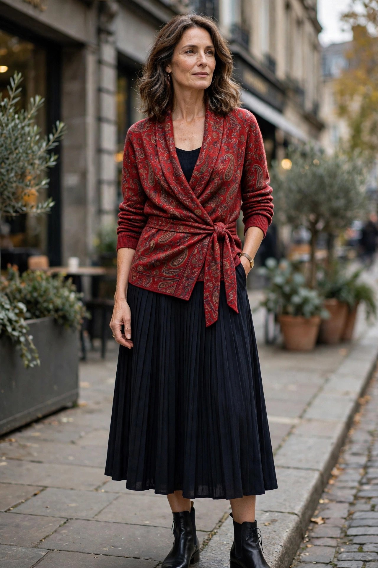 Wrap cardigan with midi skirt