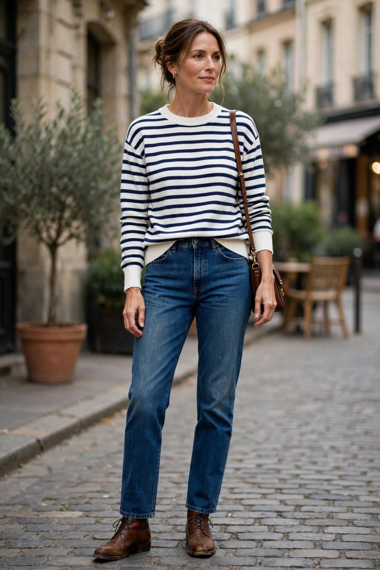 Striped Breton sweater with jeans