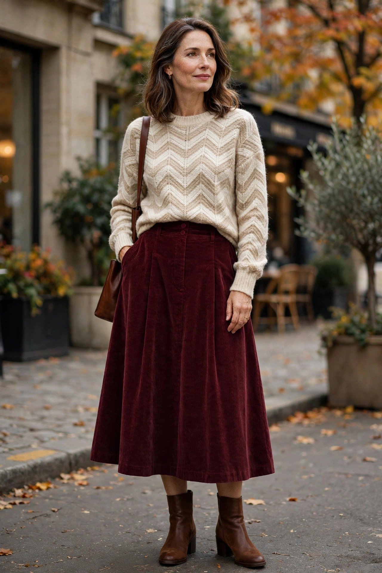 Corduroy A-line skirt with cozy sweater