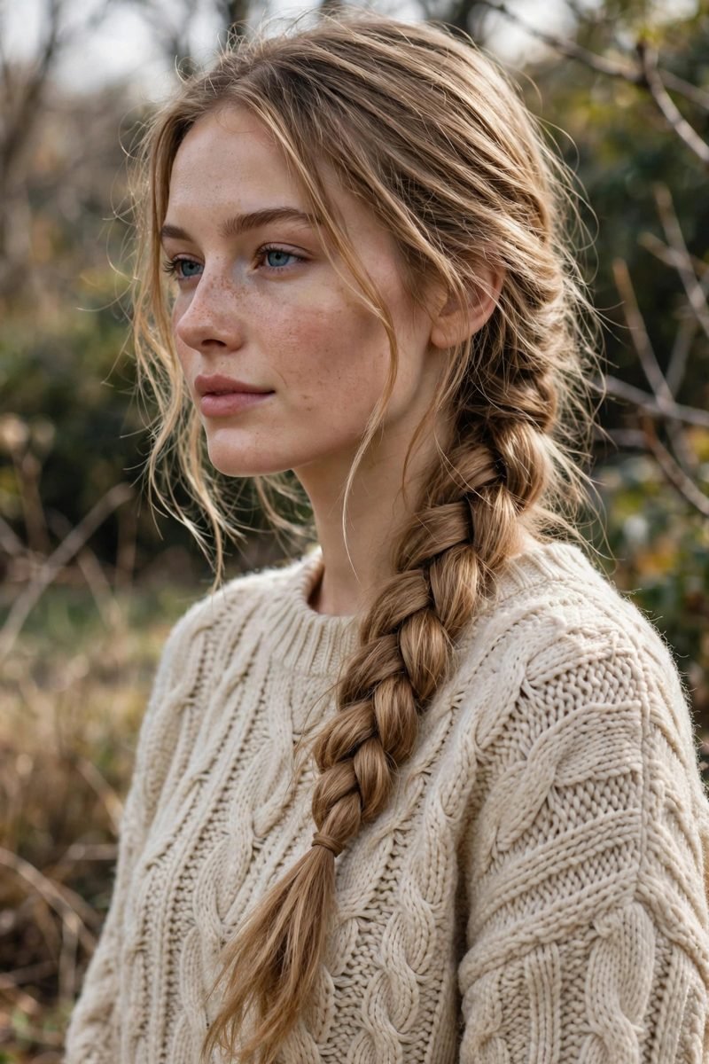 Loose side braid on long hair