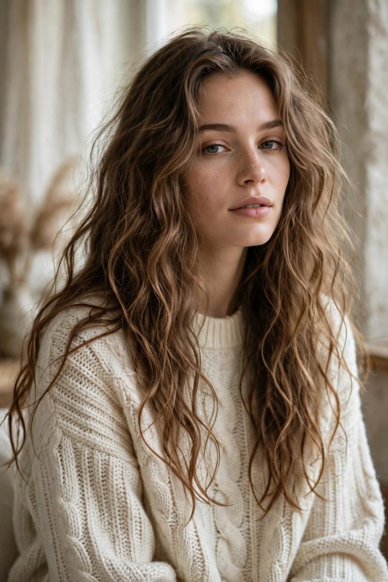 Natural air-dried wavy hair