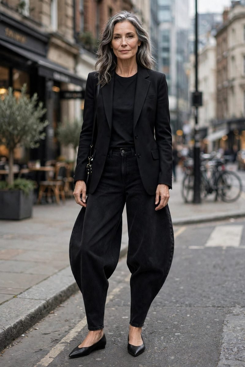 Mature woman in black blazer and jeans