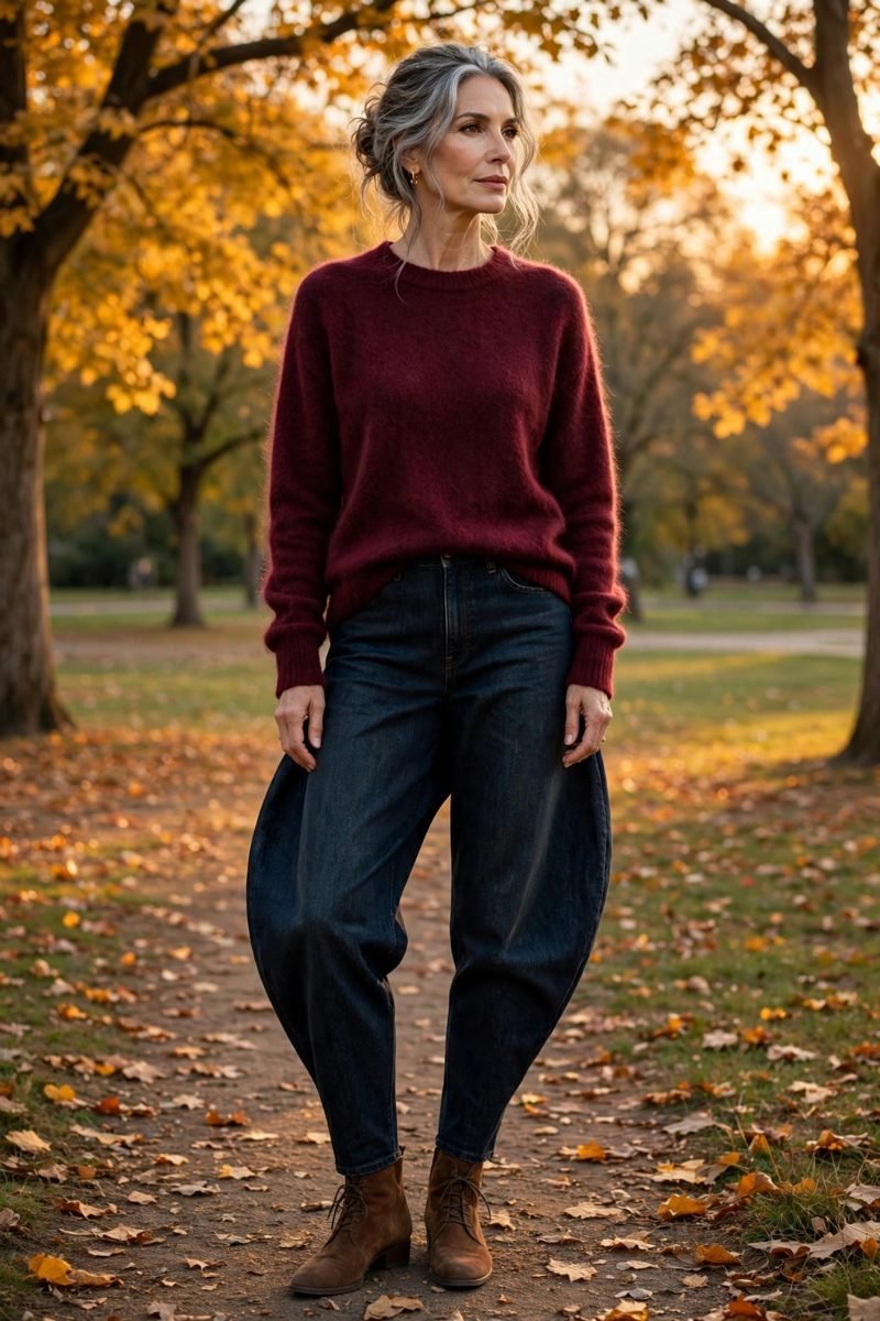 Woman in burgundy sweater