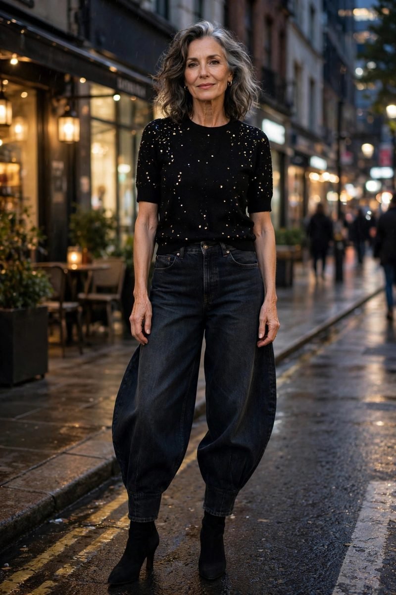 Elegant woman in sequin top