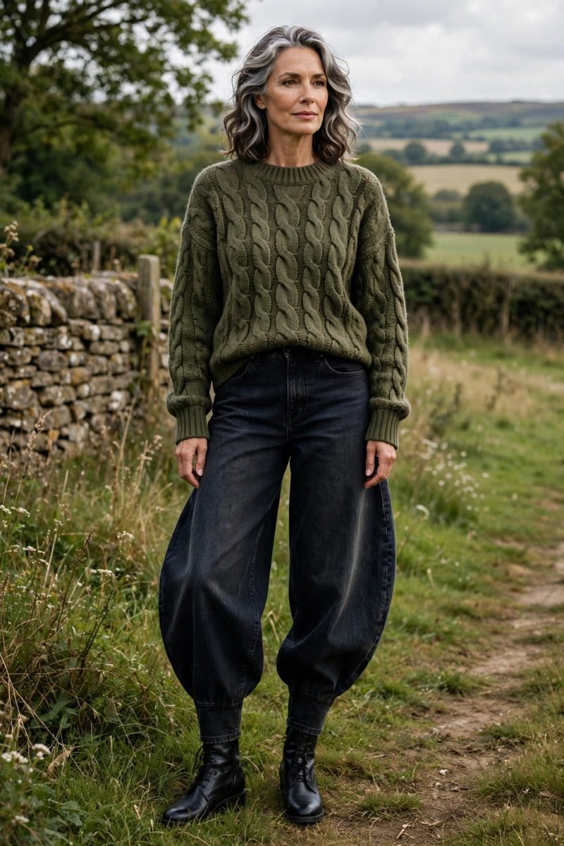 Woman in olive green sweater
