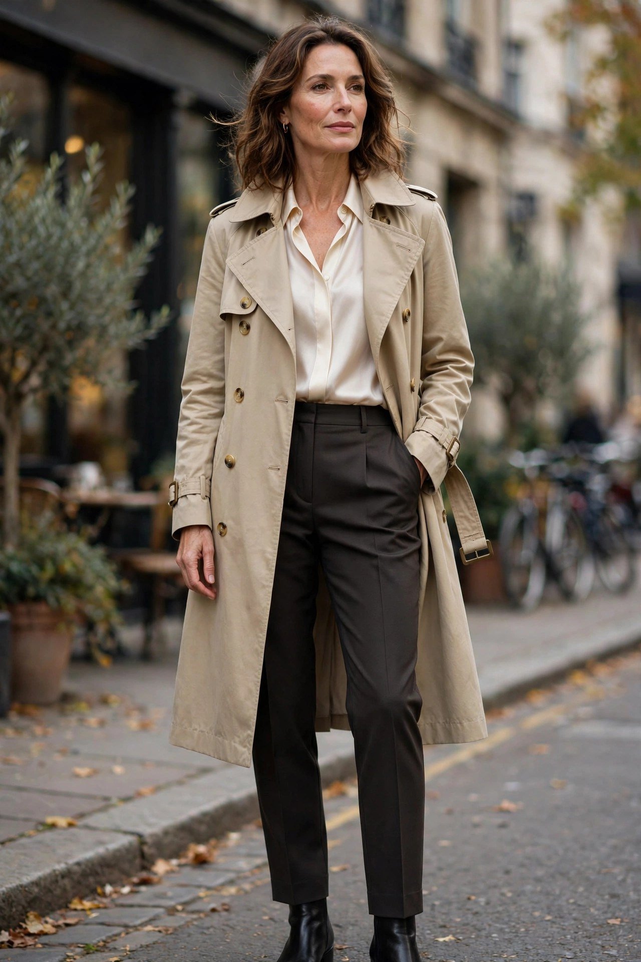 Woman in a trench coat in warm light