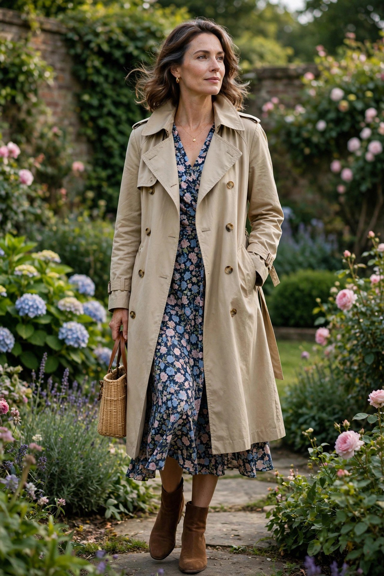 Woman in a trench coat outdoors