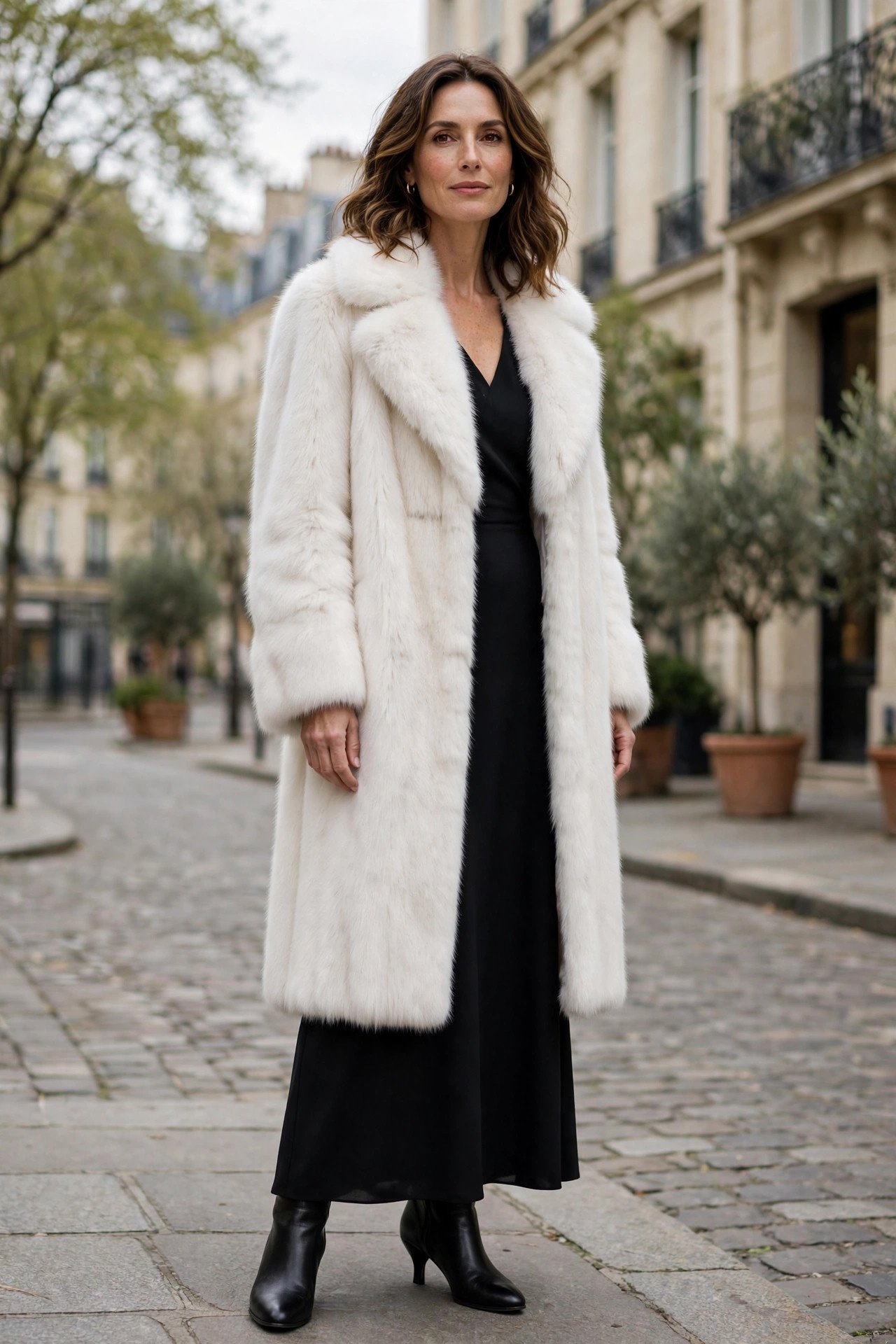 Woman in white fur coat in creative photography