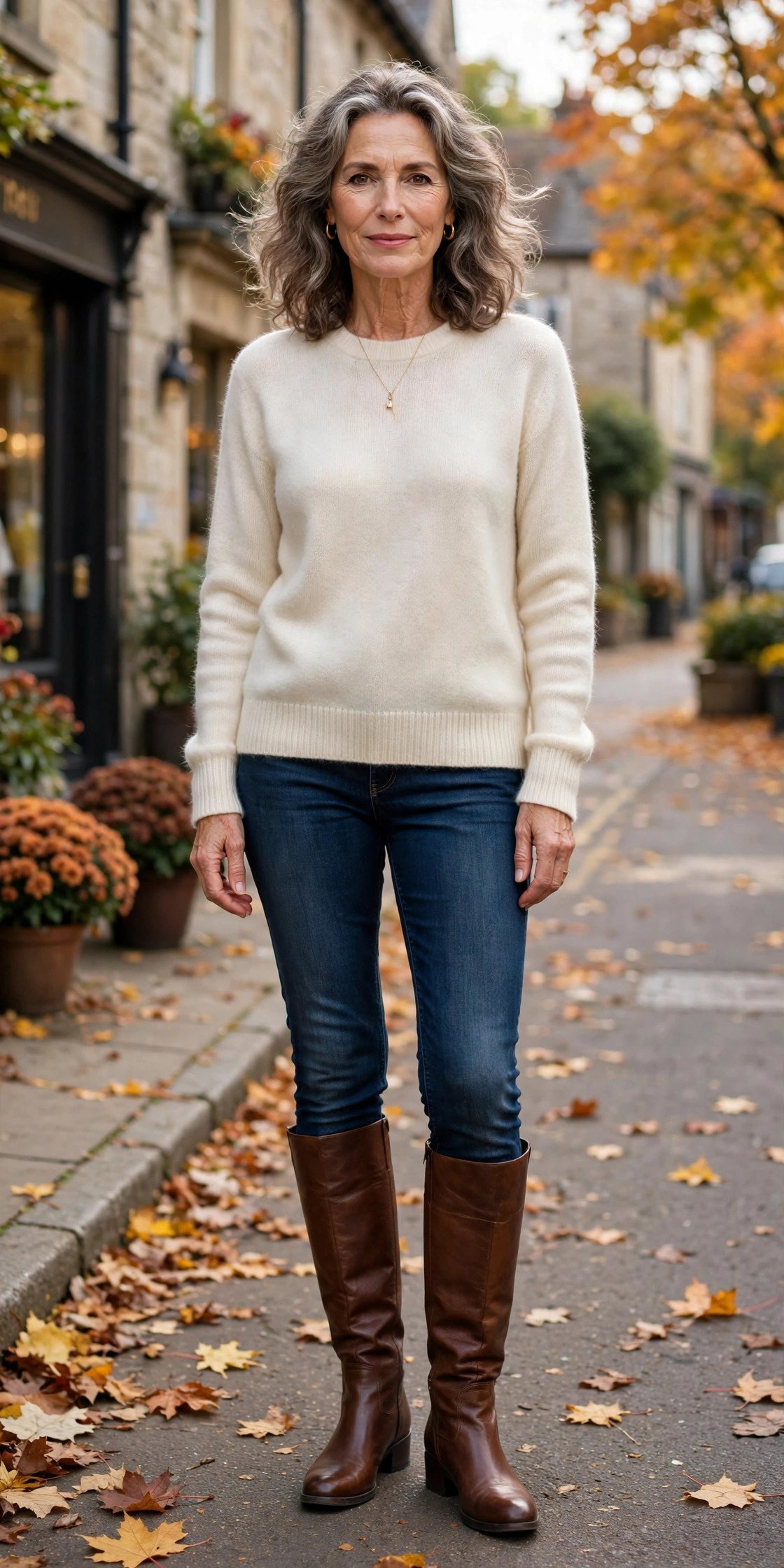 Stylish woman wearing boots on urban pavement at dusk