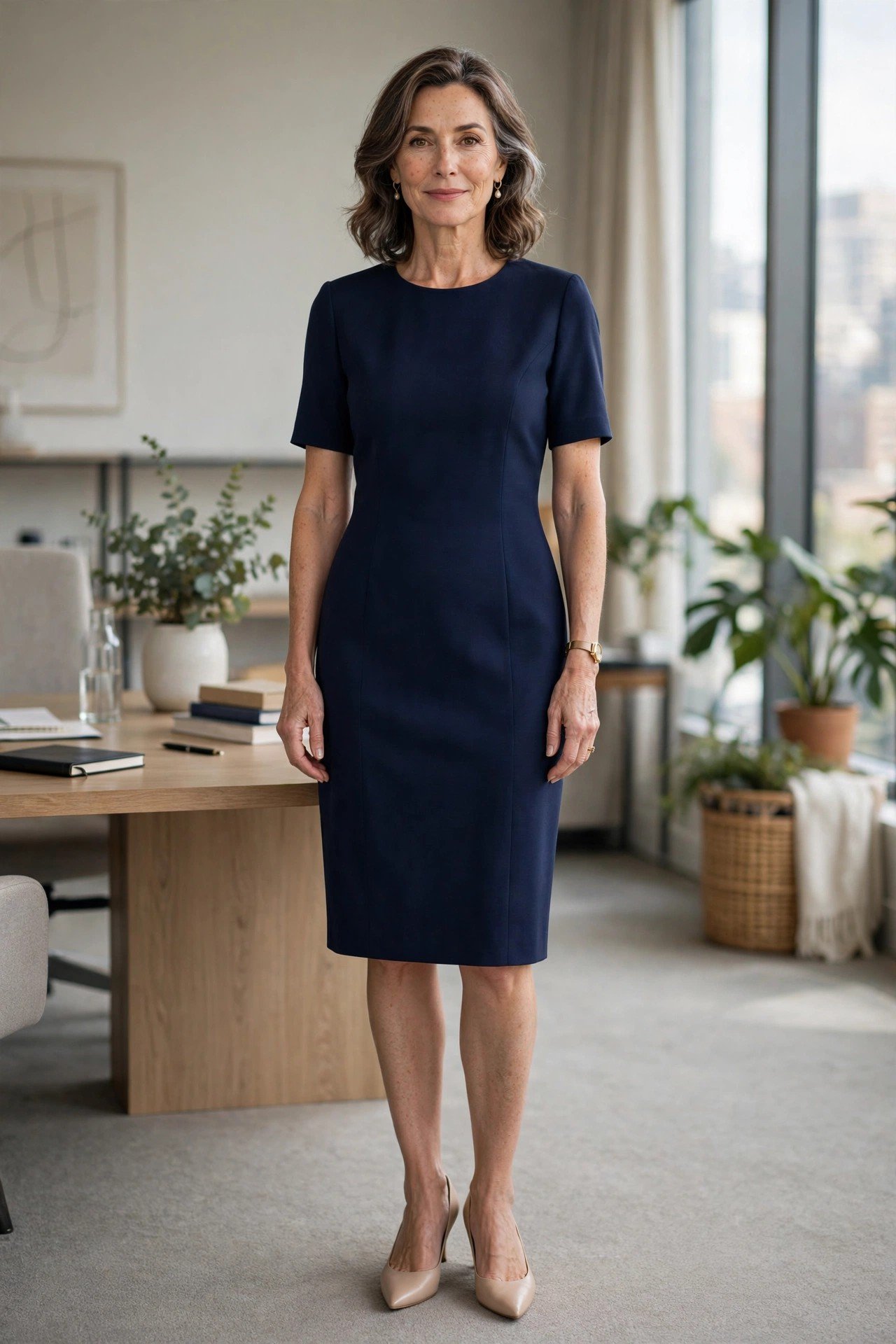 Beautiful woman in an elegant sheath dress