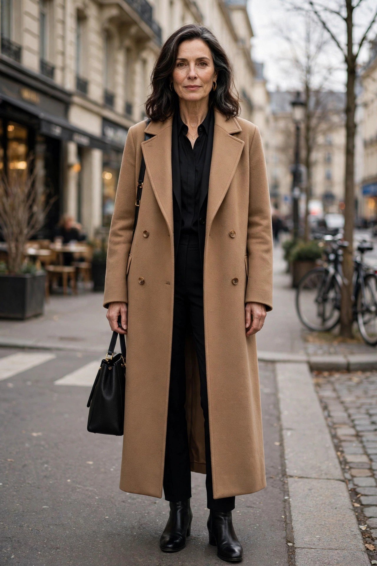 Woman in a beige trench coat on the street