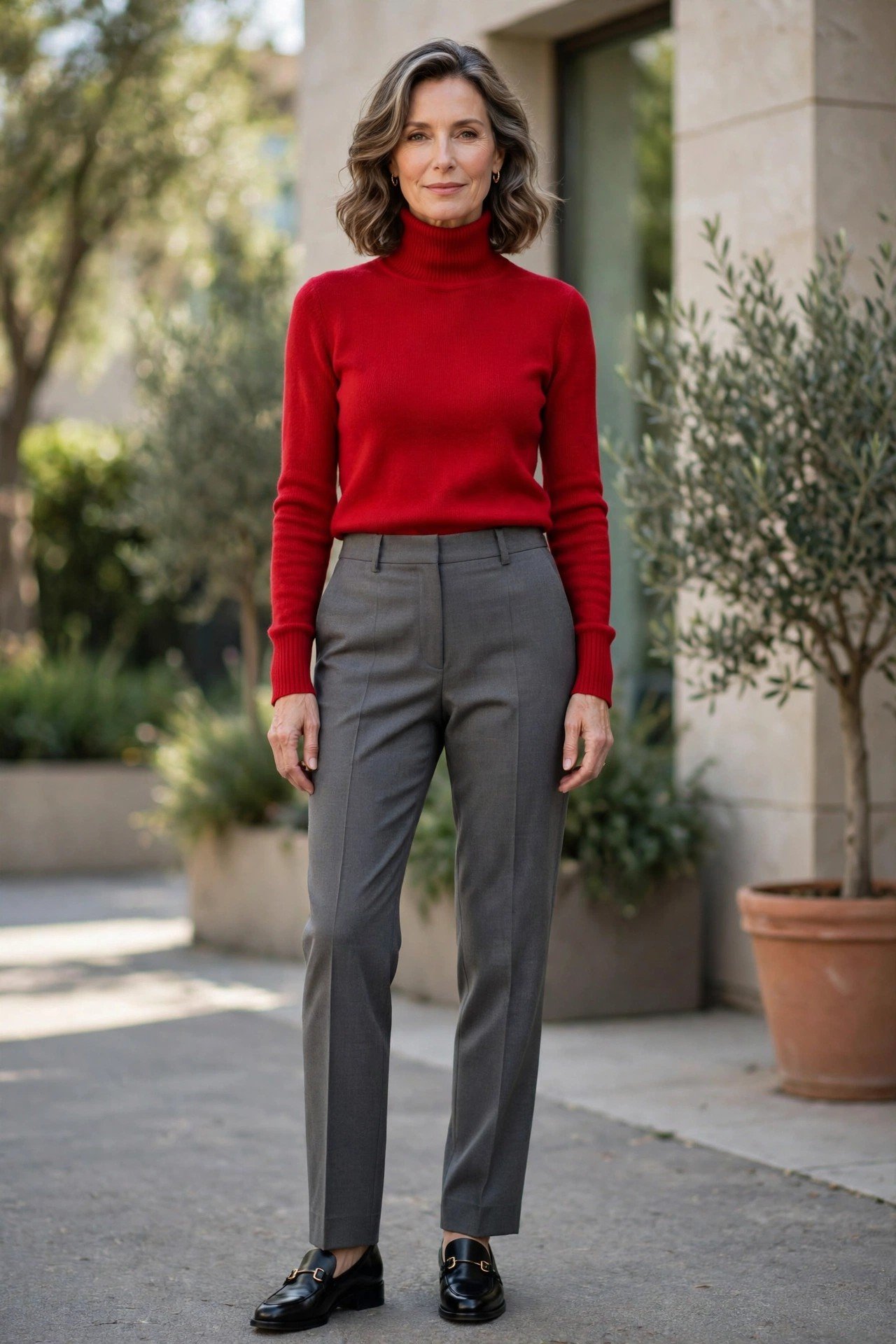 Stylish woman in a red turtleneck