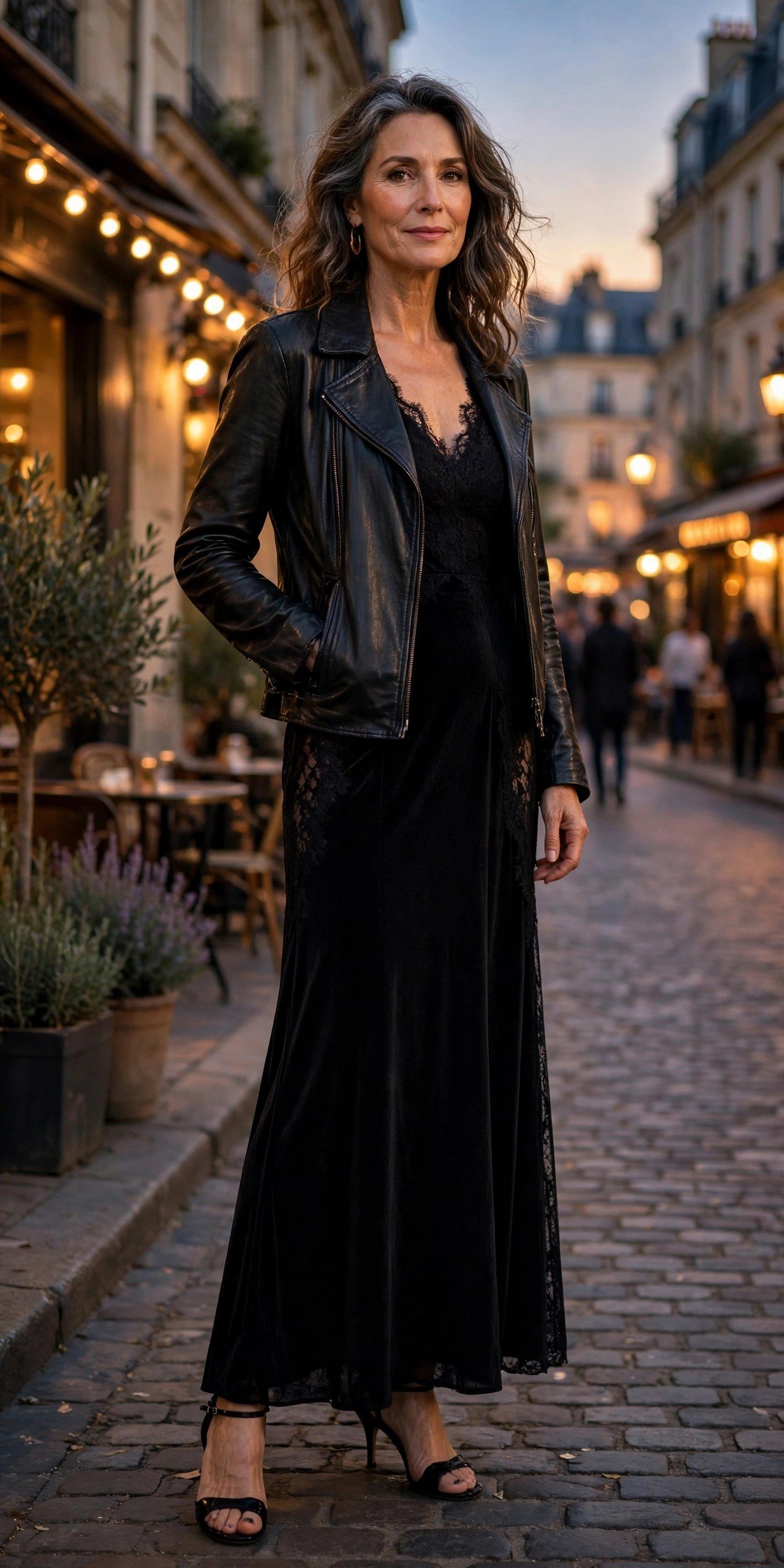 Studio portrait of a woman in a black leather jacket