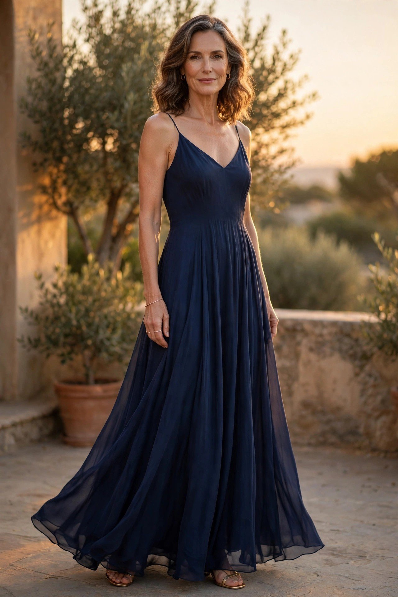 Elegant woman in a red maxi dress