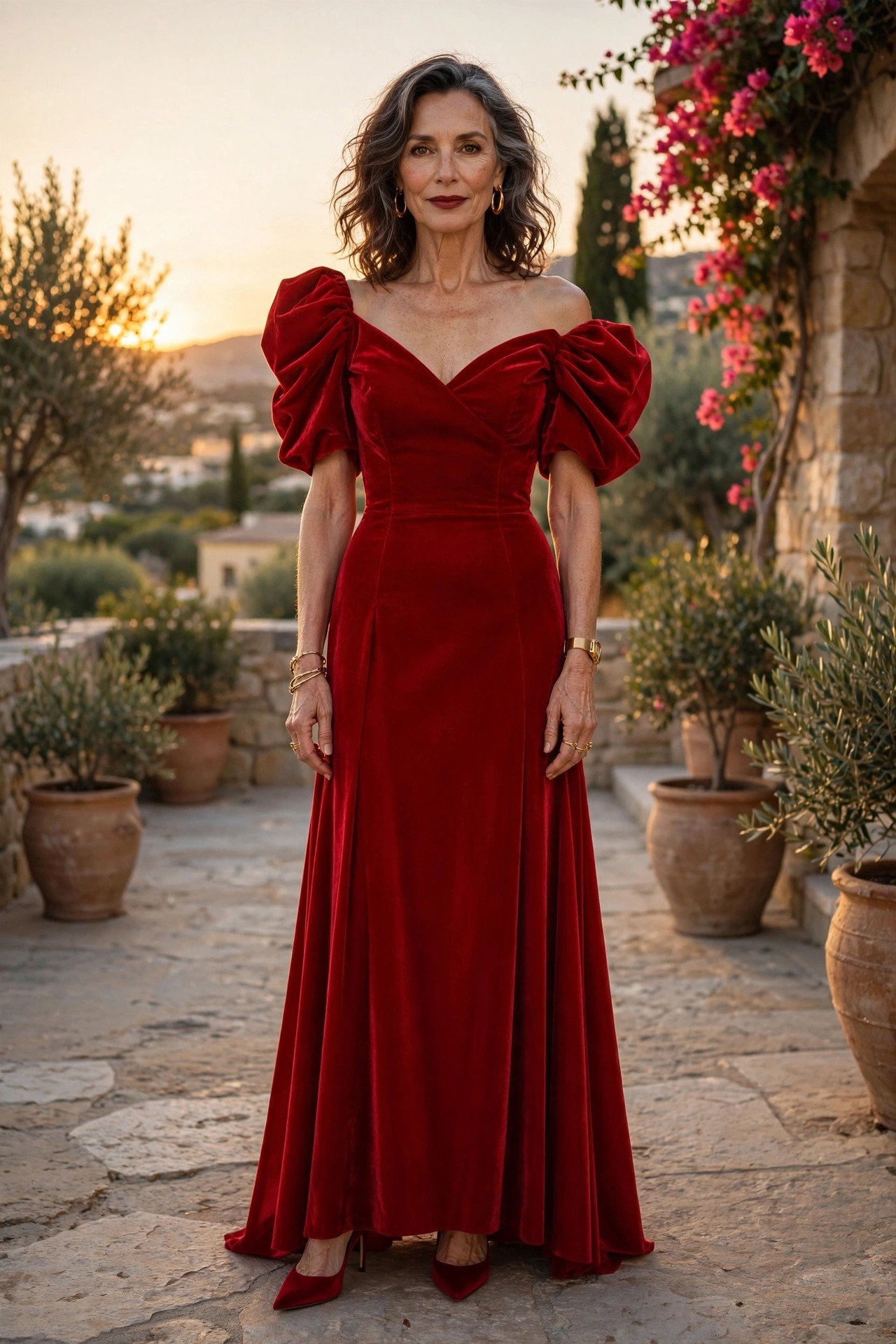 Beautiful woman in a red dress in a studio
