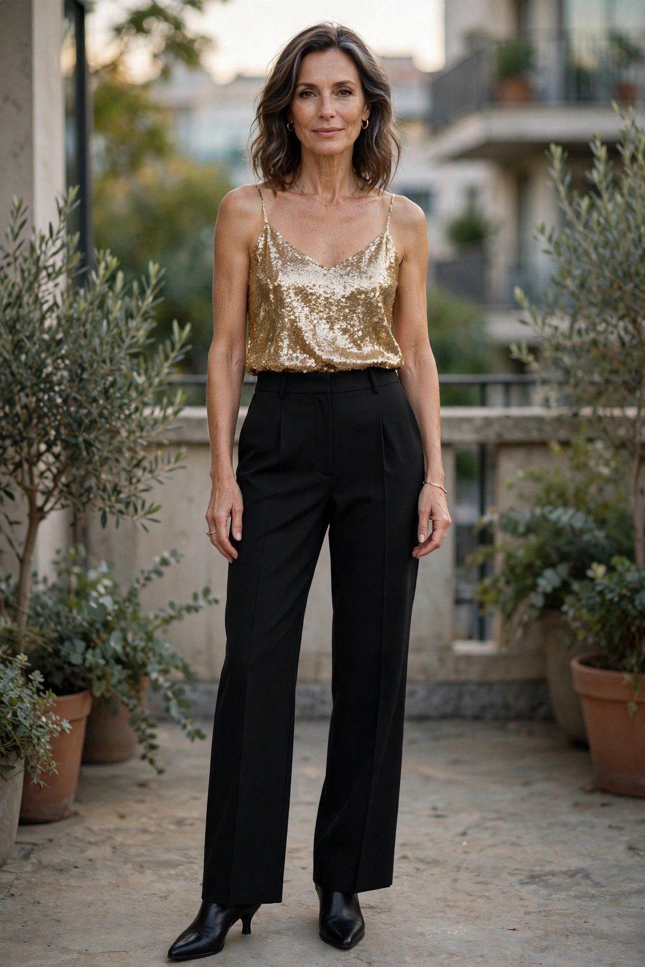 Sequin camisole evening party look