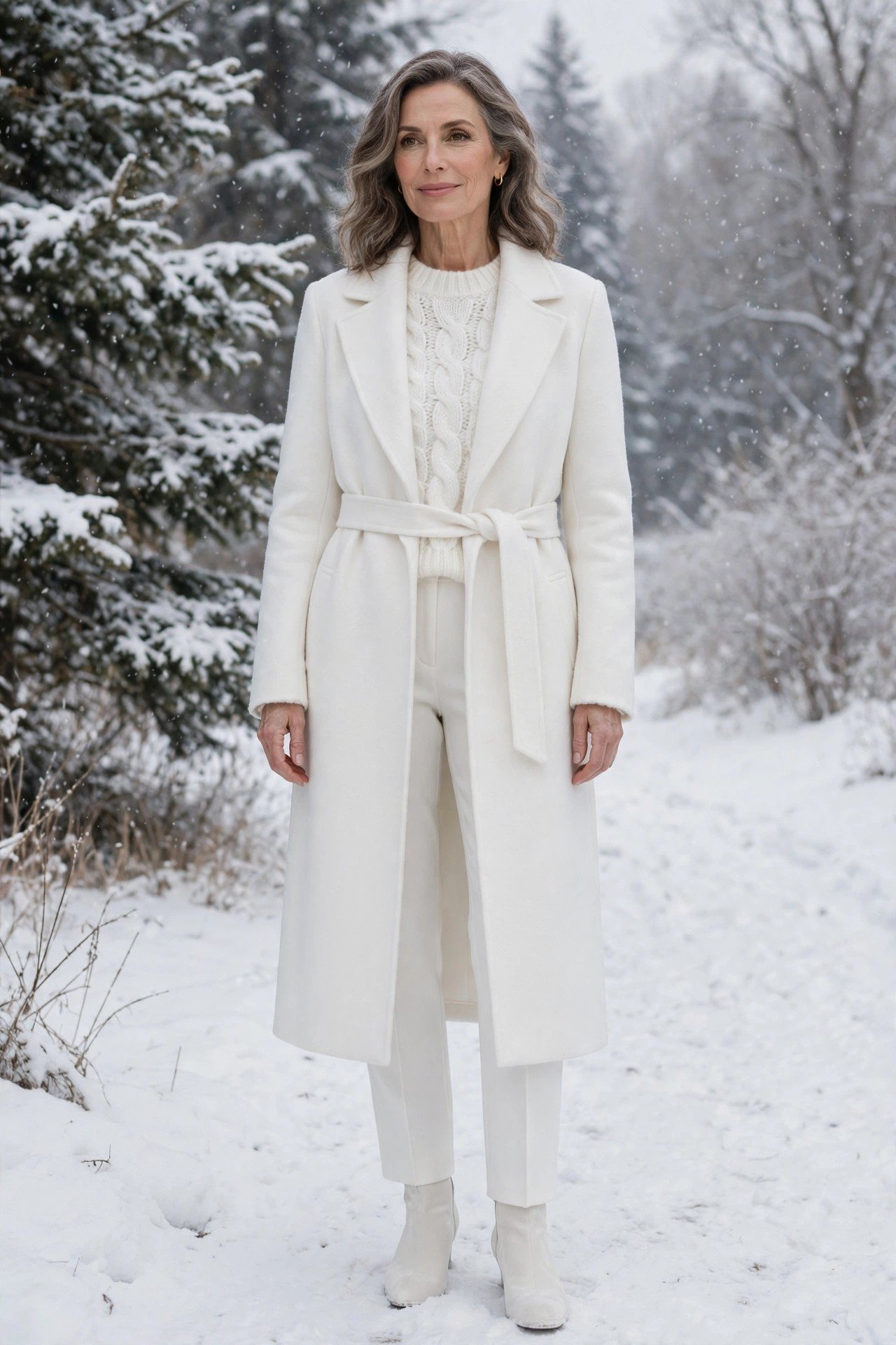 Head-to-toe winter white outfit