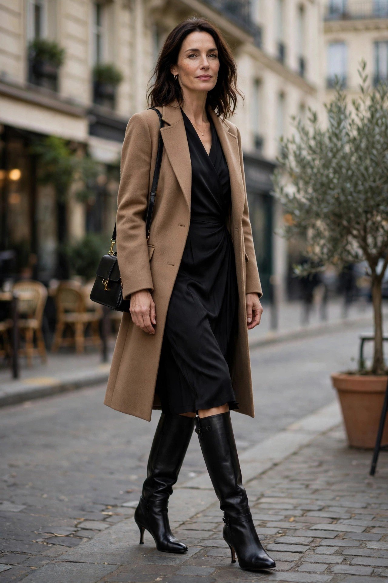 Heeled winter boots with a dressed-up outfit