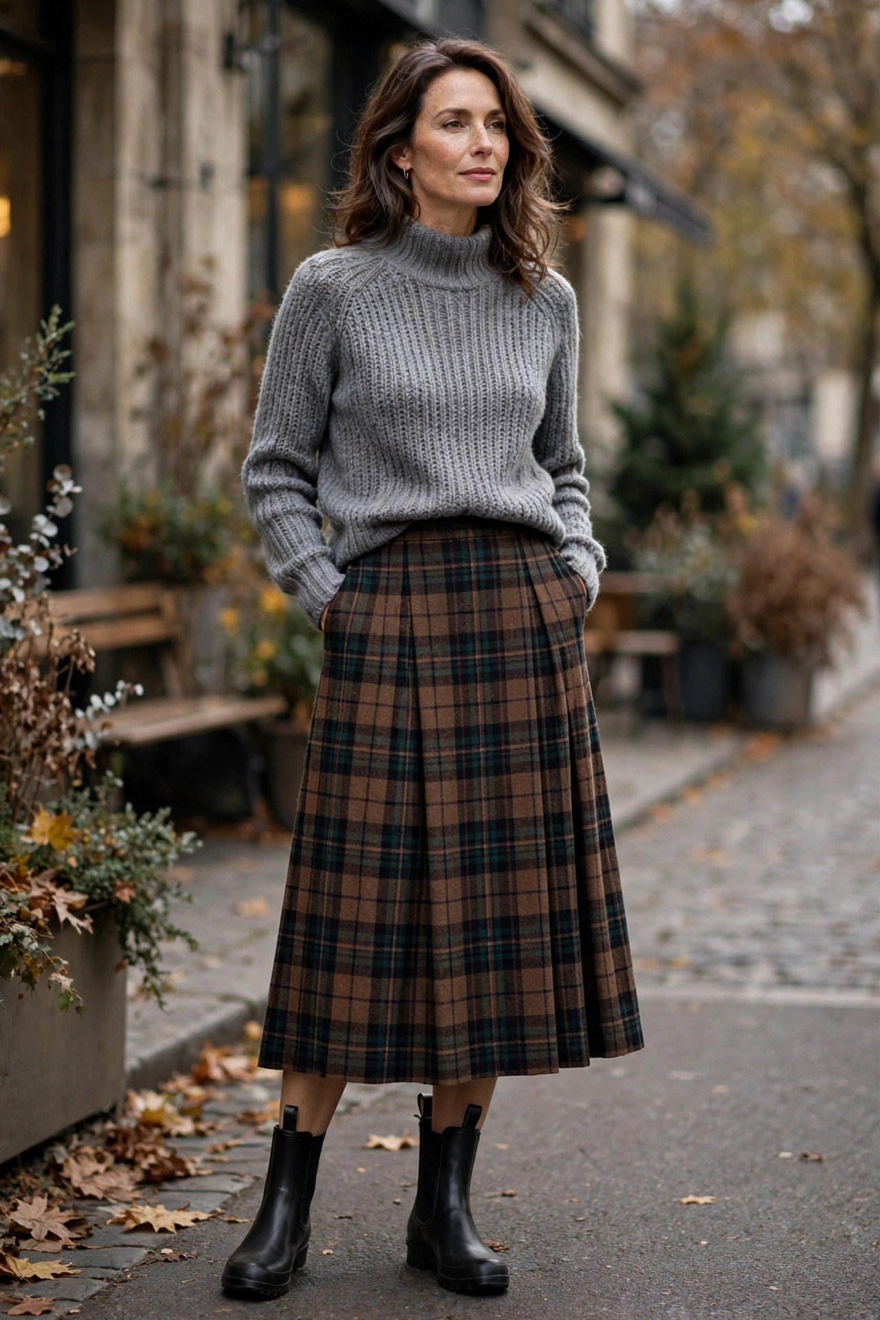 Winter ankle boots with a midi skirt