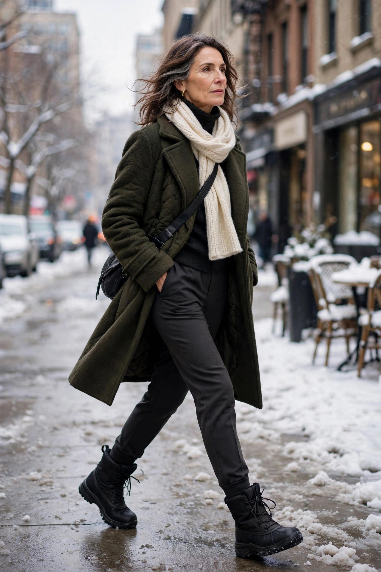 Black winter boots, casual outfit
