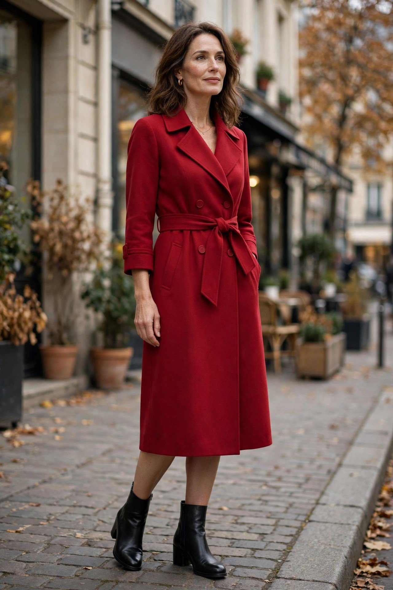 Elegant woman in red coat dress