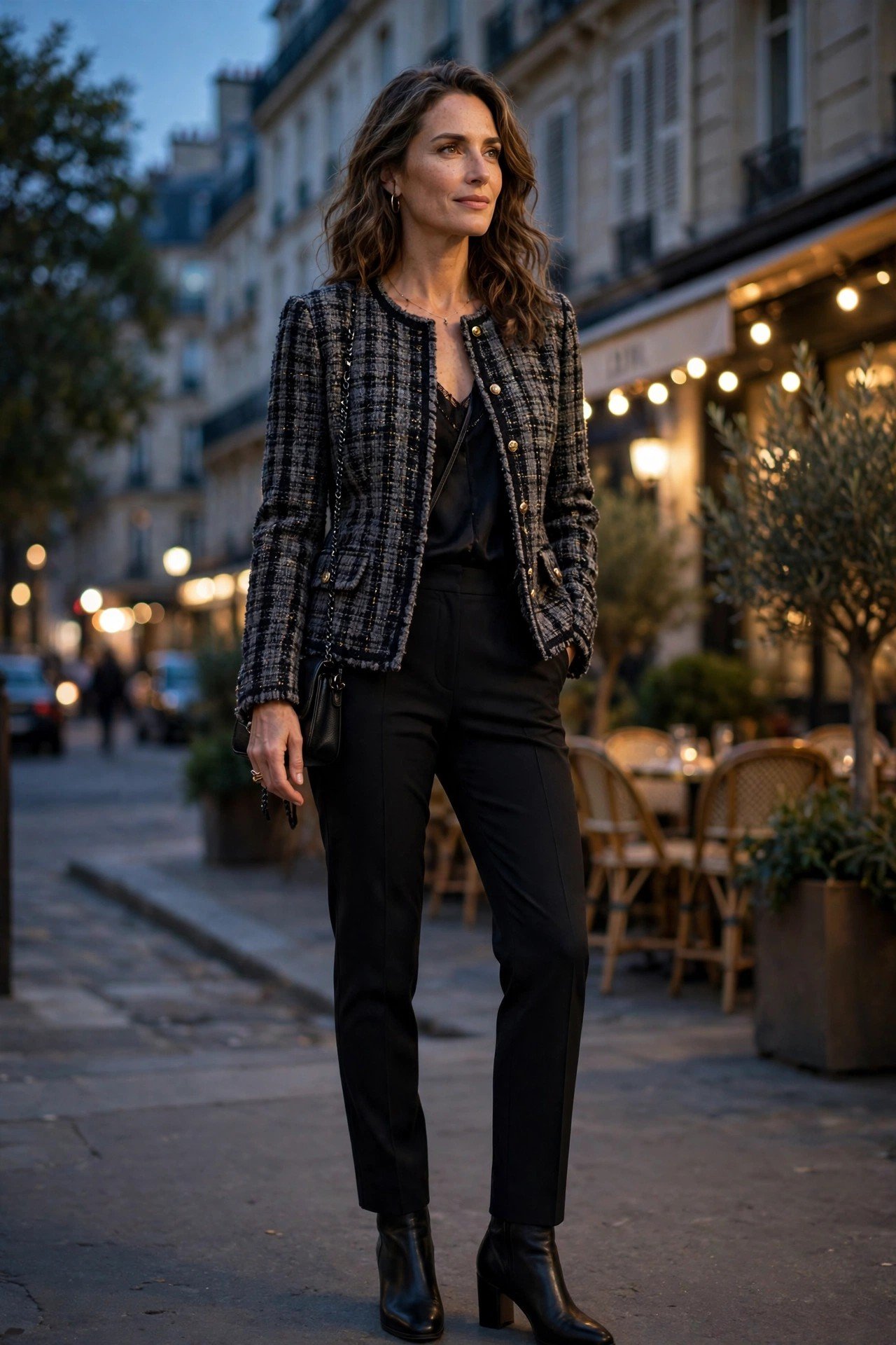 Elegant woman in tweed dress