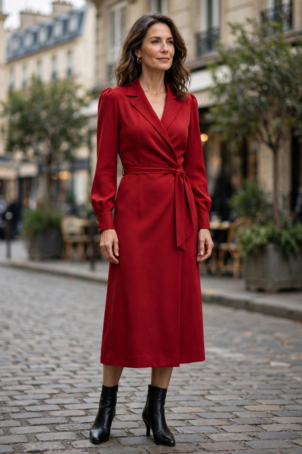 Elegant woman in red dress with blazer