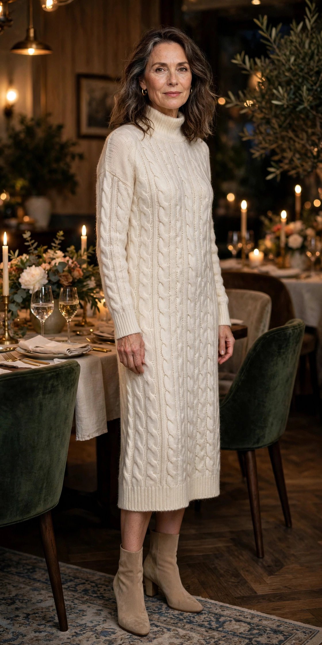 Woman in a soft knit sweater dress