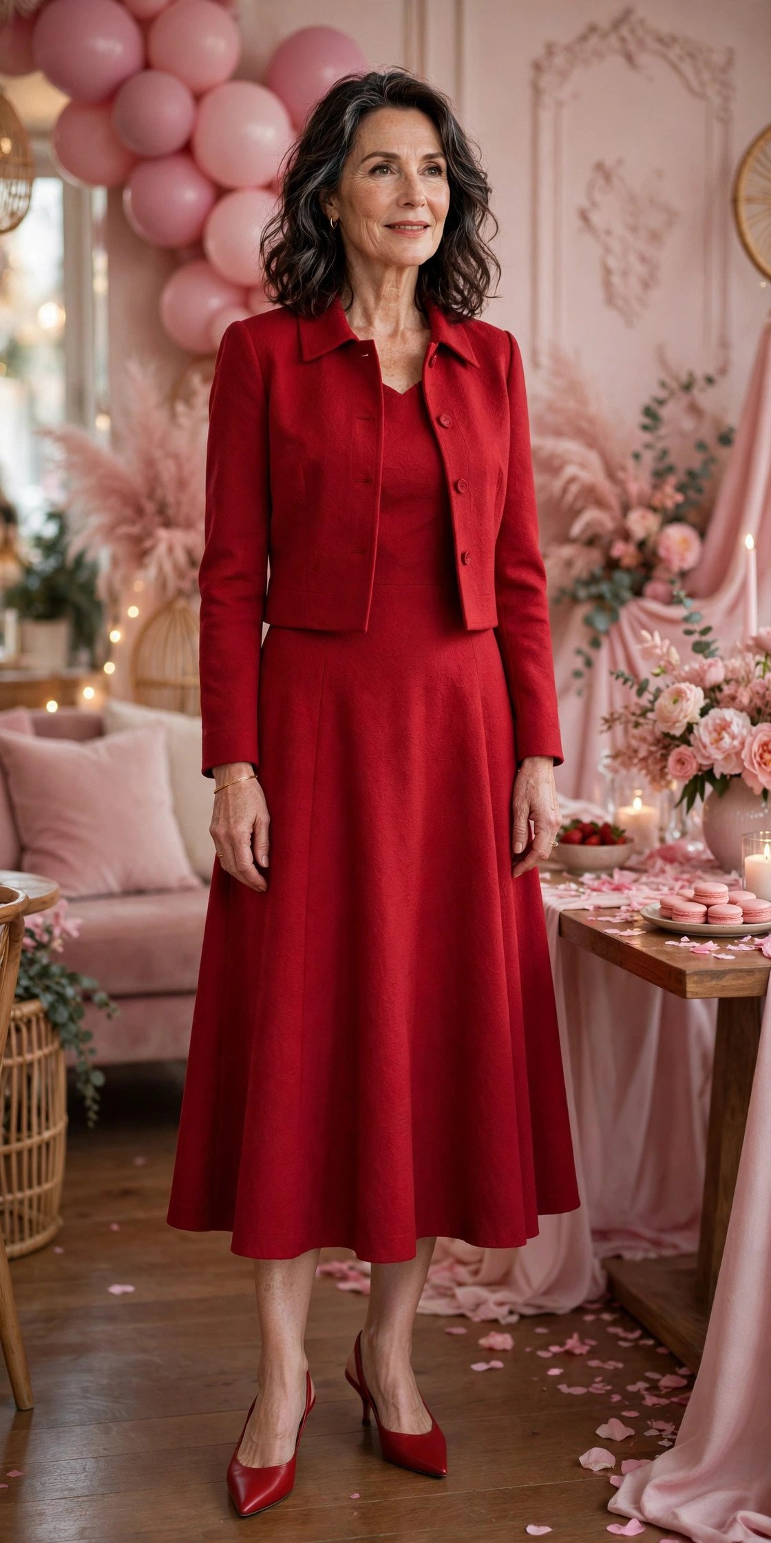 Scarlet A-line midi dress with cropped jacket