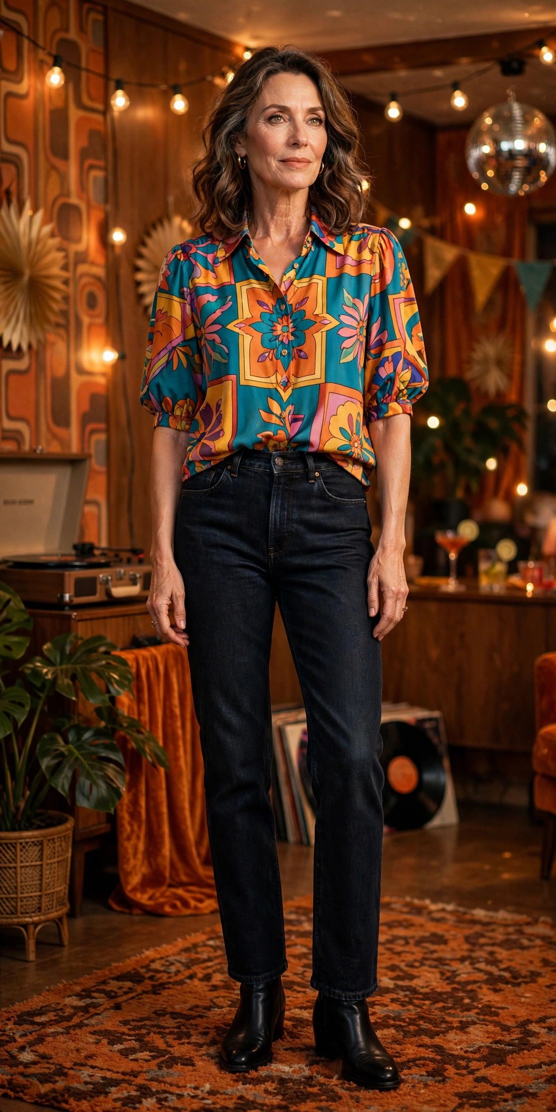 Woman in floral blouse and jeans