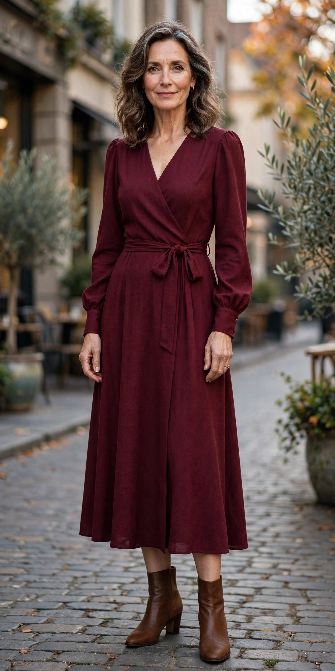 Burgundy midi dress with sleeves
