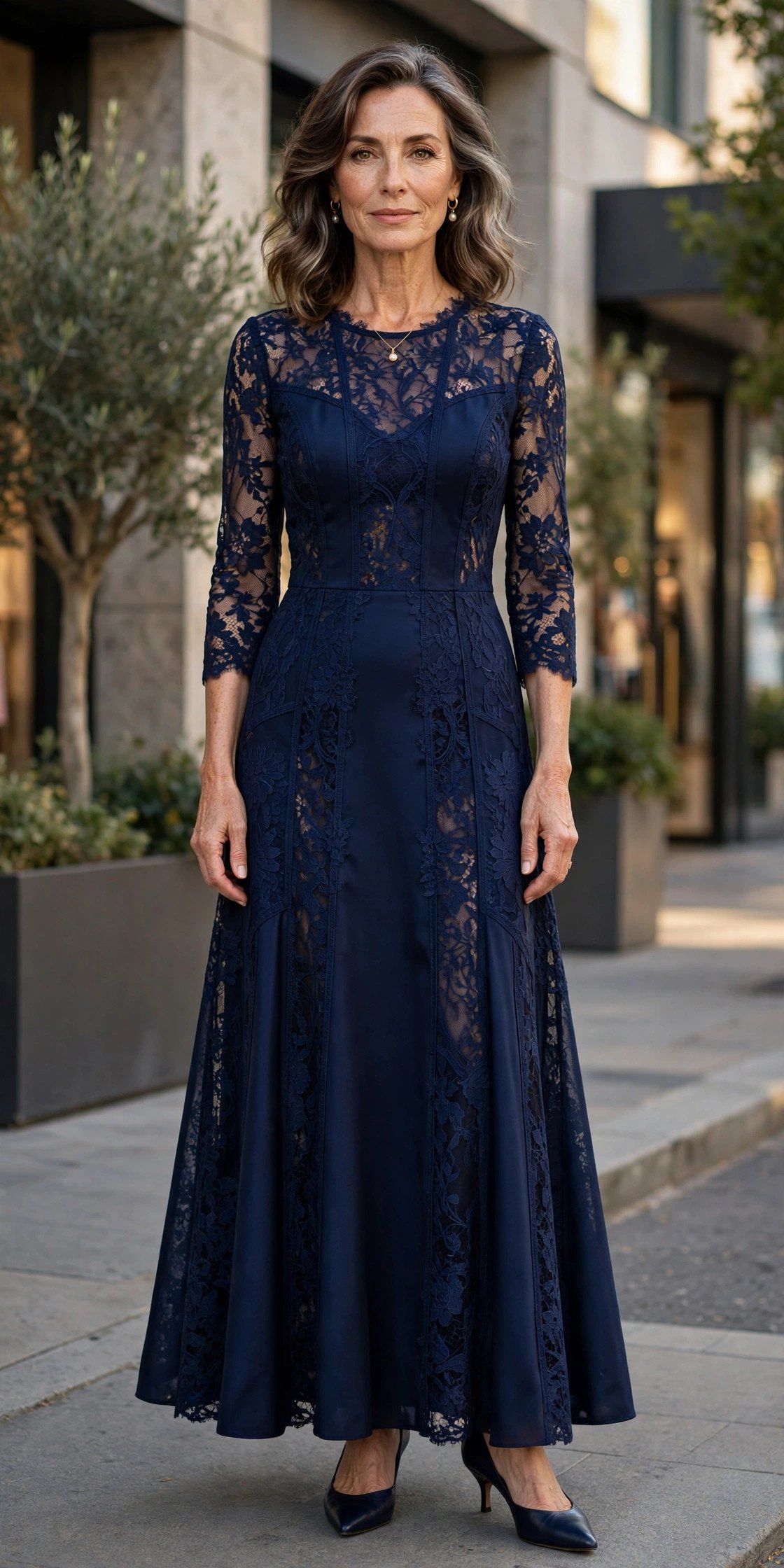 Navy lace panel dress