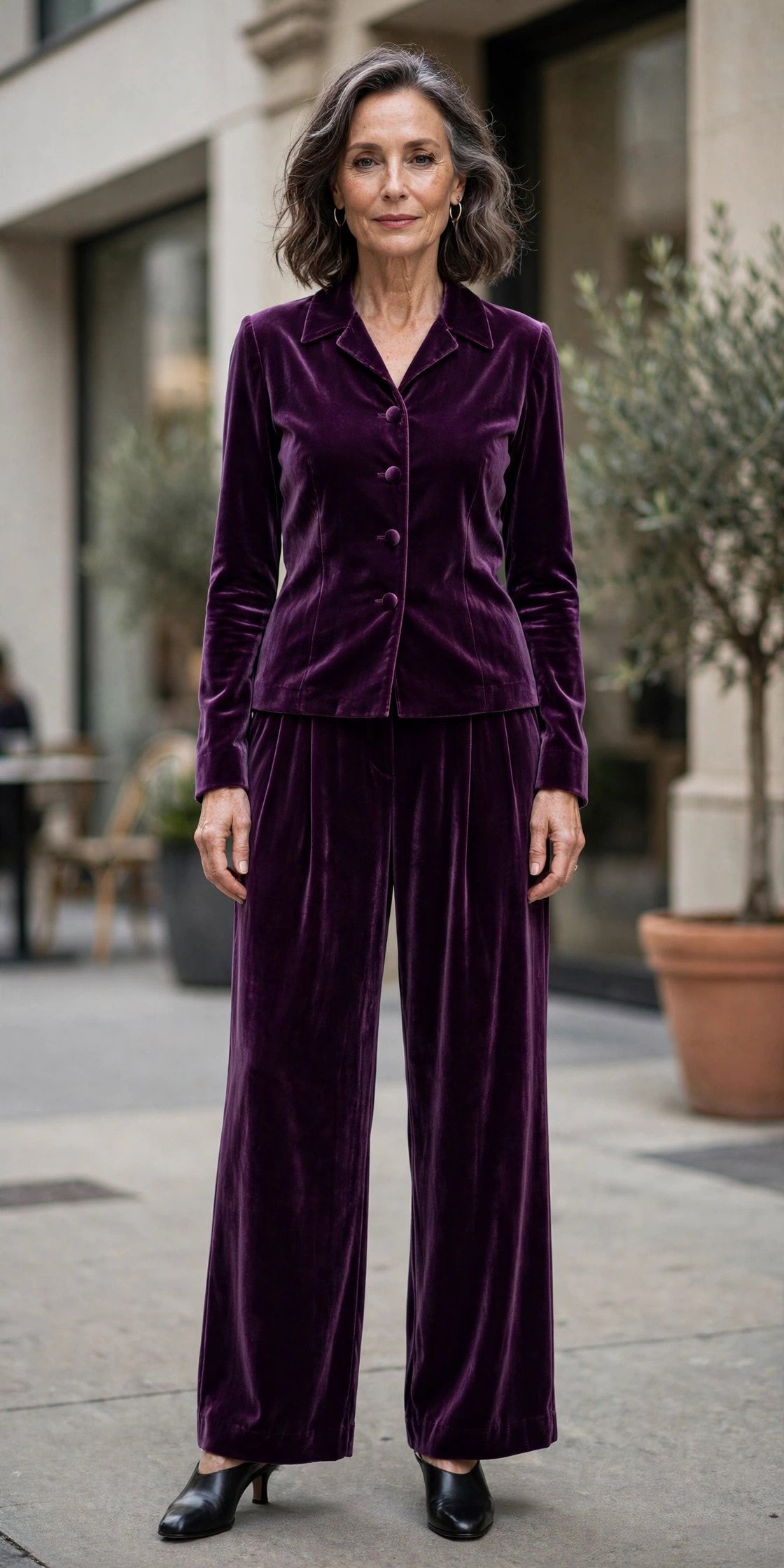 Plum velvet top with velvet pants