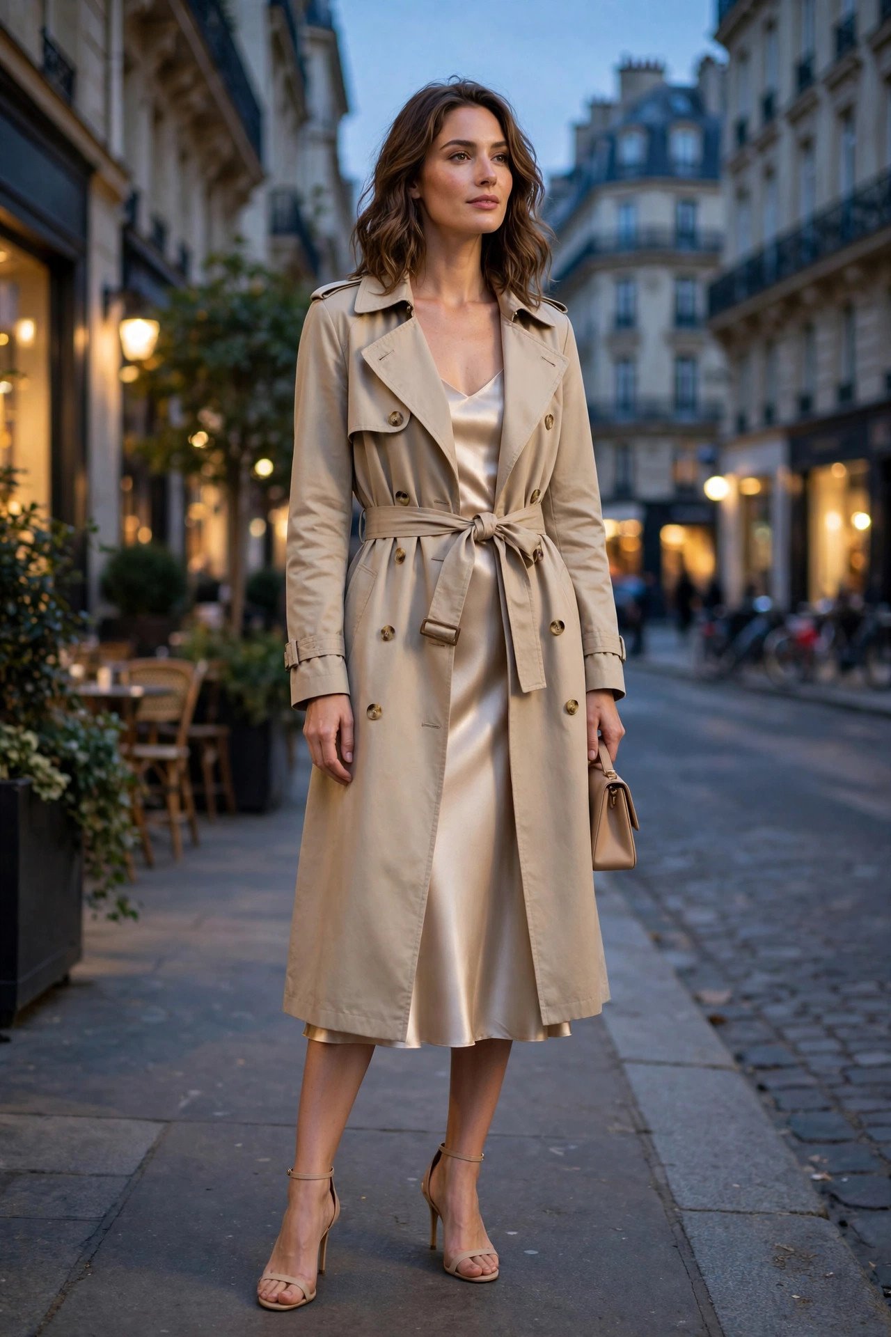 Beige trench coat styled outfit