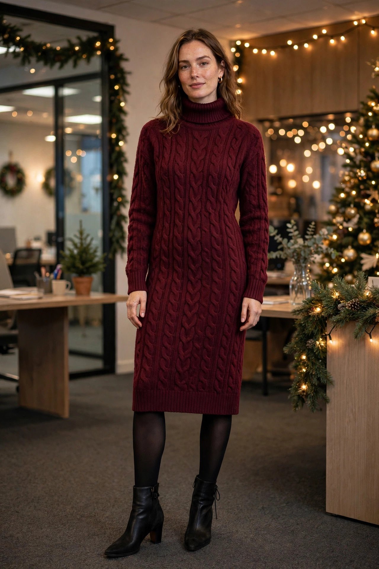 Woman in knit sweater dress winter fashion
