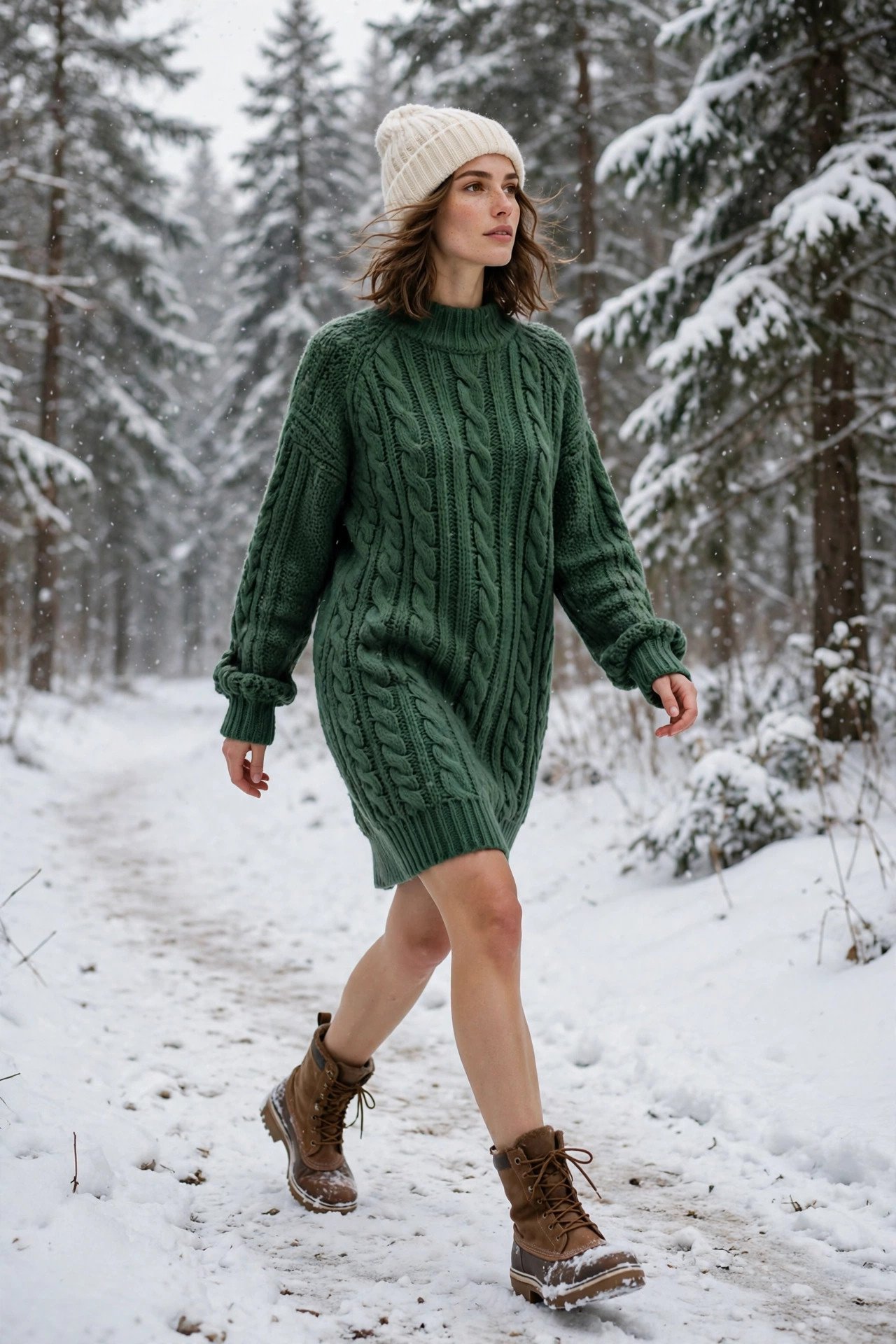 Woman in knit dress winter portrait