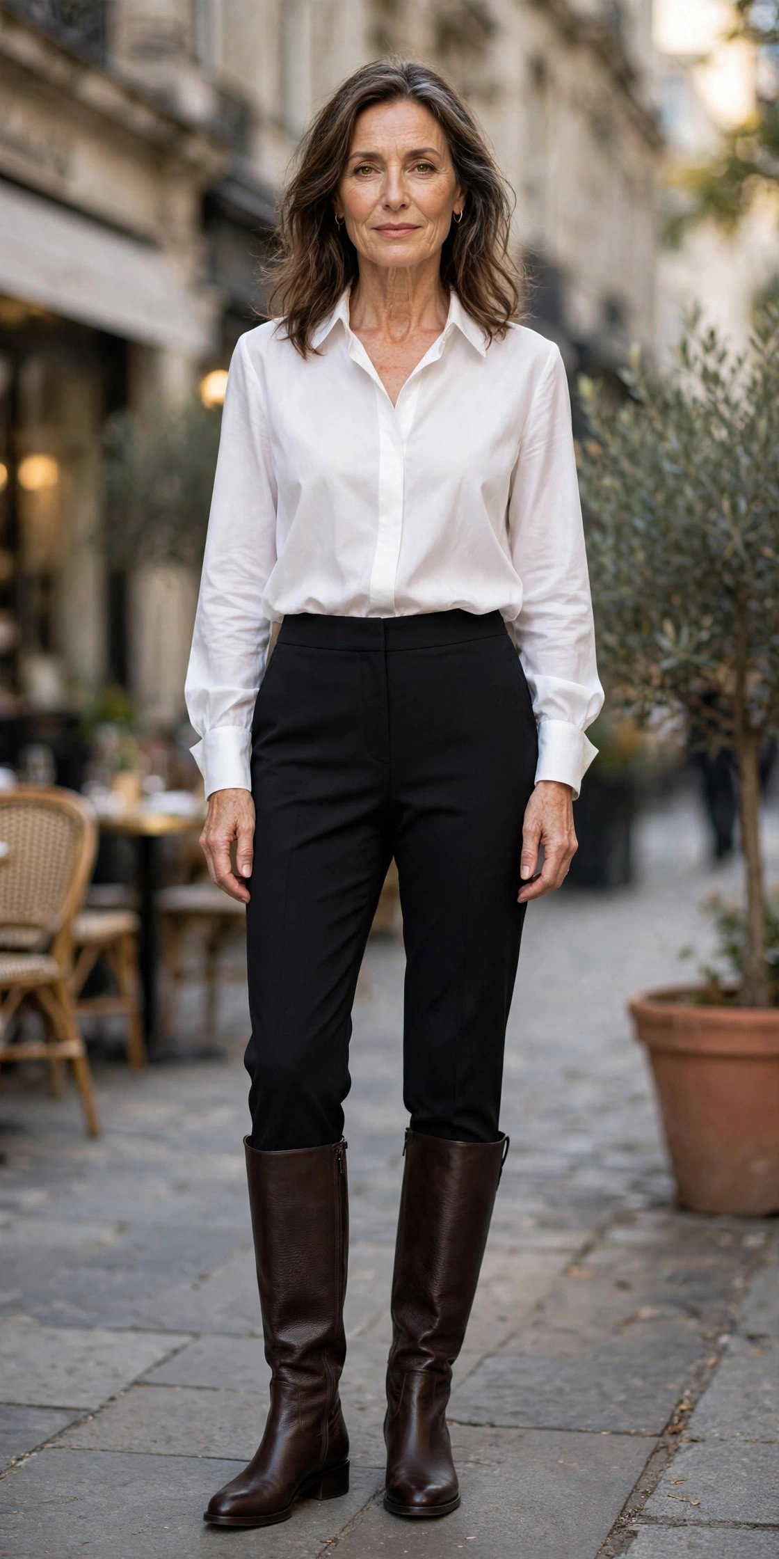 Espresso boots with monochrome black outfit