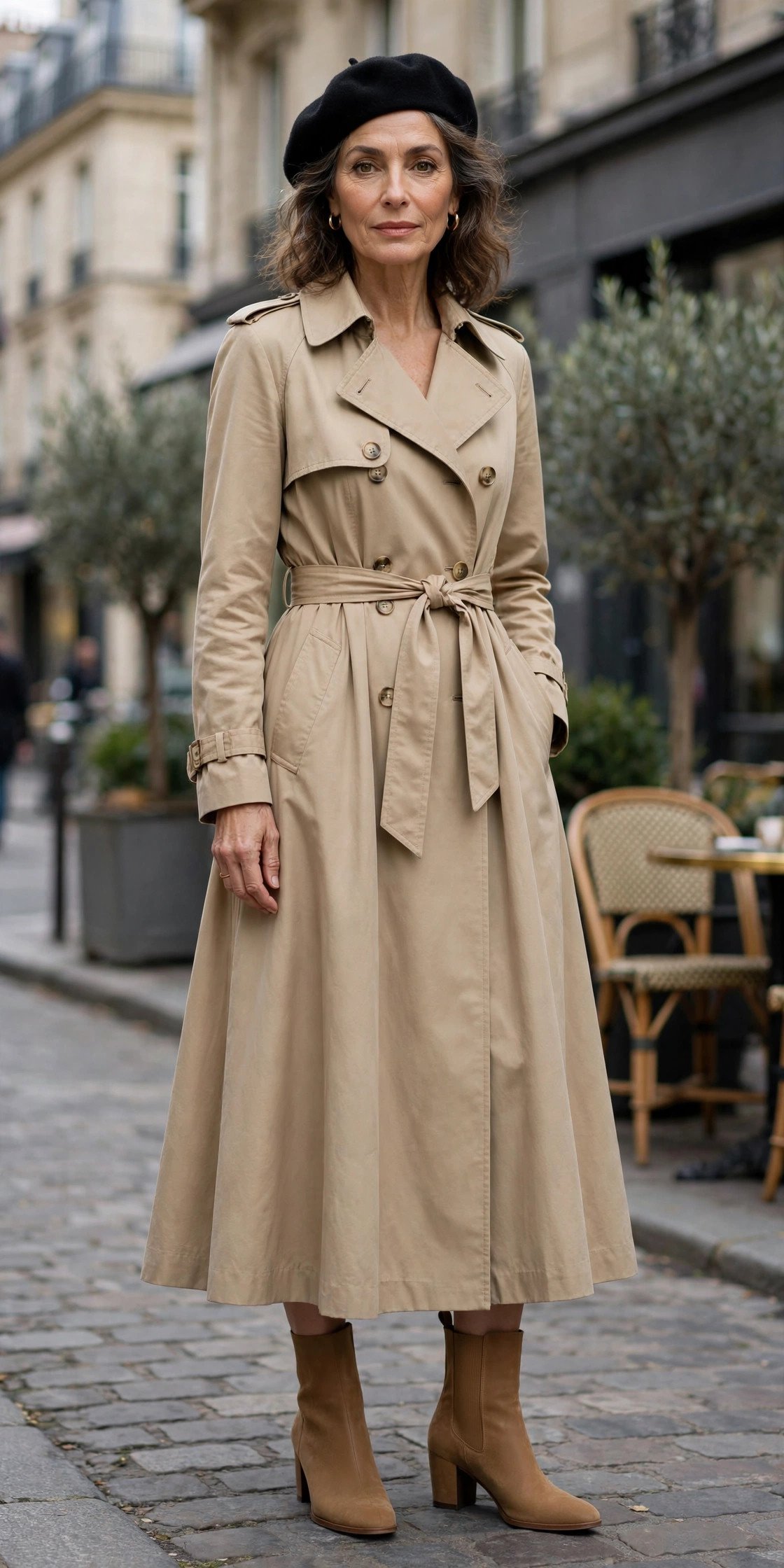 Cognac ankle boots with camel coat and scarf