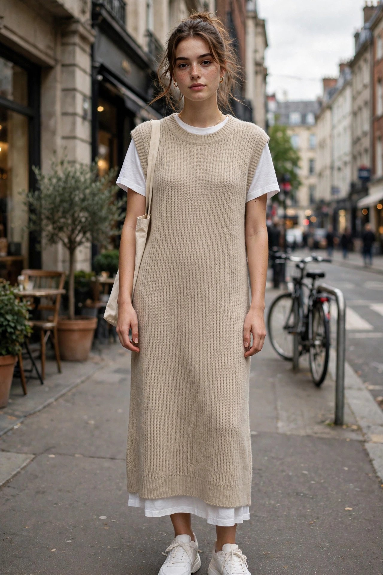 Casual knit dress layered everyday look