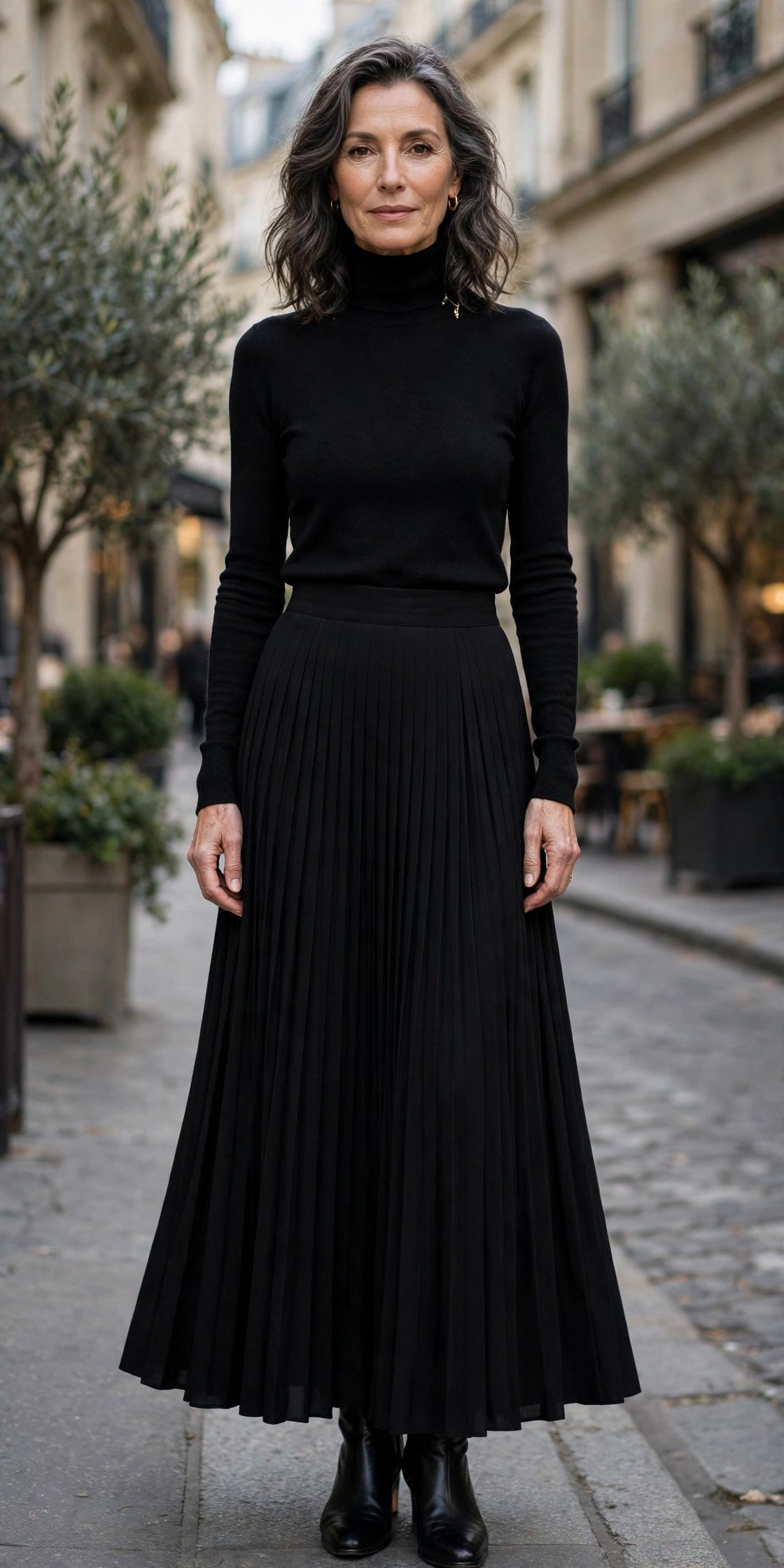Timeless black pleated maxi skirt