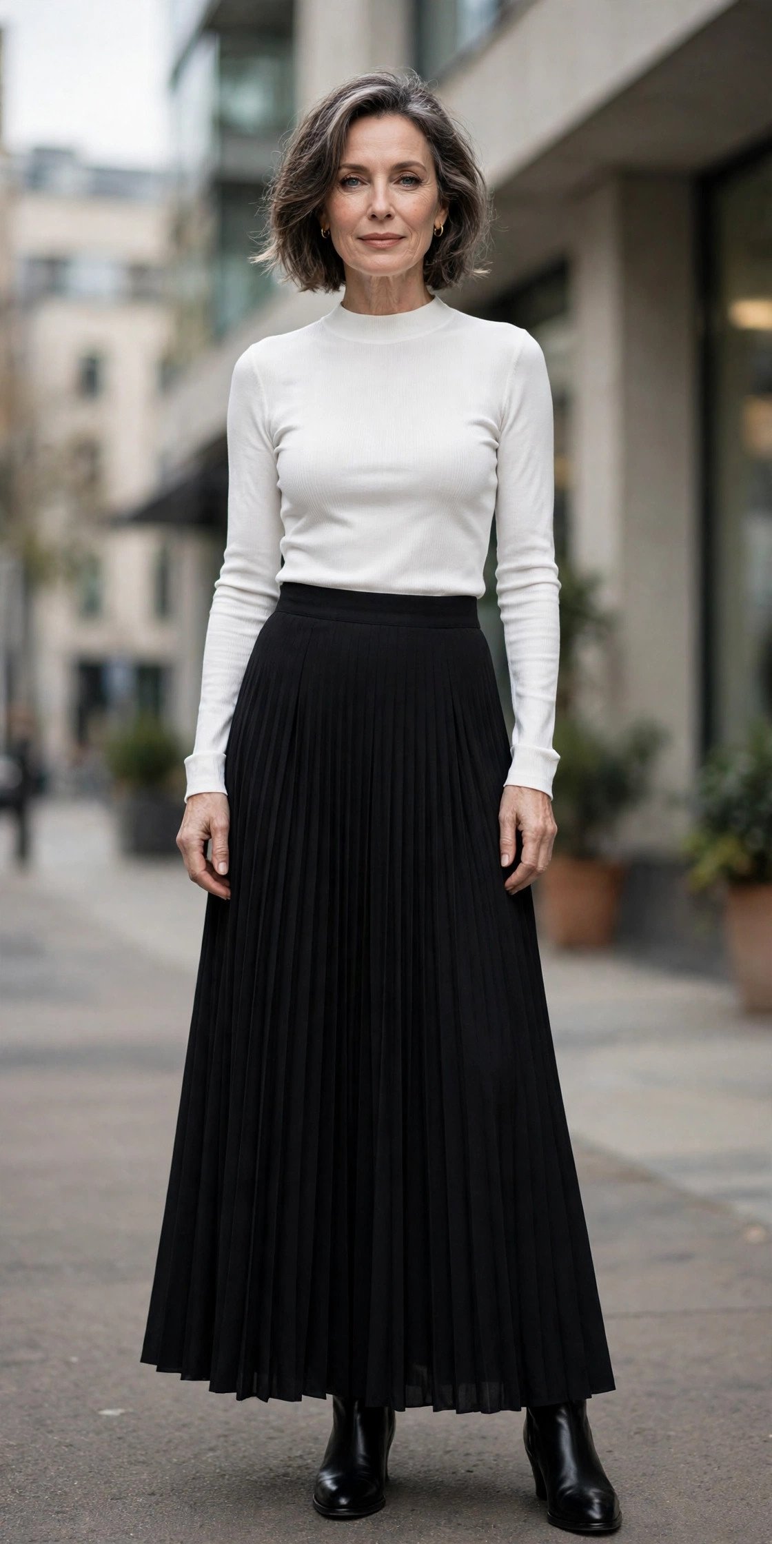 Sophisticated monochrome maxi skirt outfit