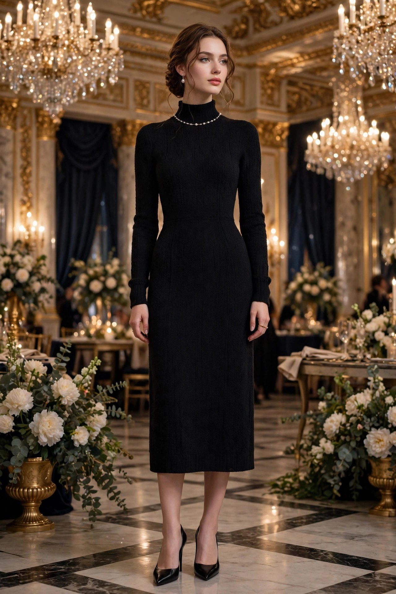 Sophisticated woman in formal winter dress